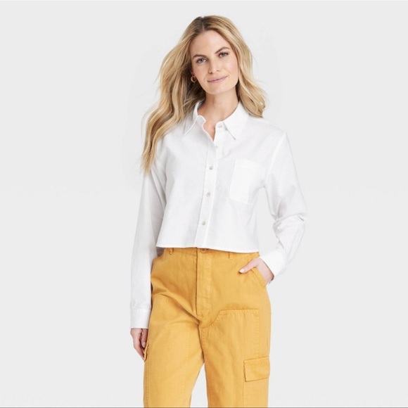 Universal Thread Tops - Women’s Long Sleeve Button Down Cropped Shirt